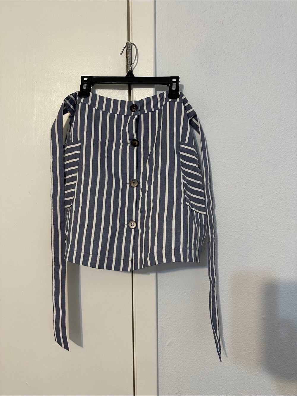 Blue striped button front skirt